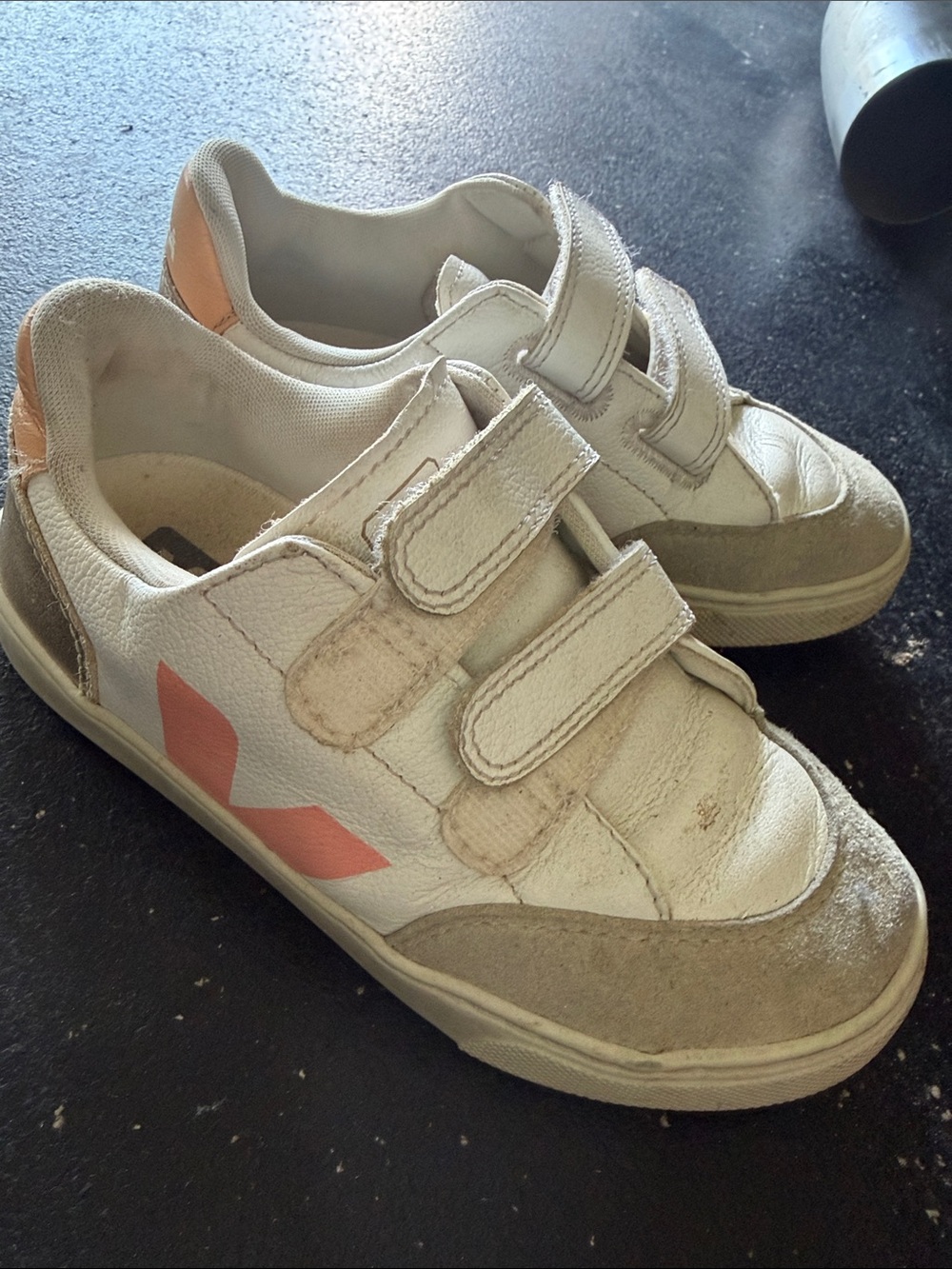 Kids White and Pink Veja Sneakers